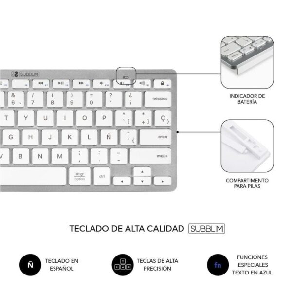 Teclado y Ratón Inalámbrico Subblim OCO010 Combo Multidispositivo Compacto/ Plata - Imagen 5