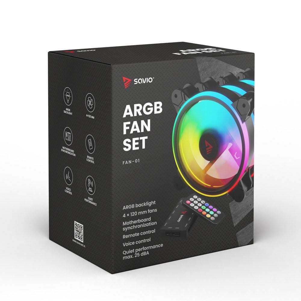 5901986047940 KIT 4 VENTILADORES PC SAVIO CON MANDO BLACK SAVGFAN-01 A0054521 savio Refrigeración SAVGFAN-01