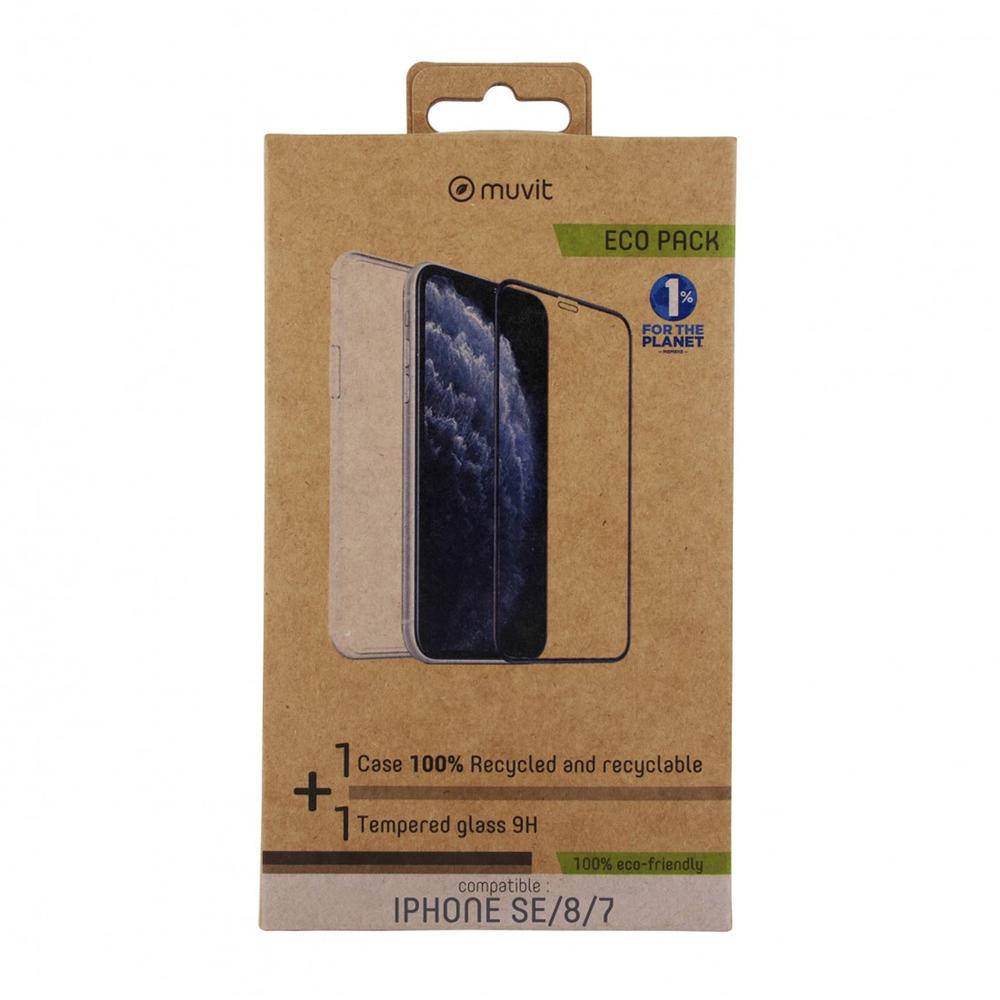 Funda muvit recycletek para apple iphone se - 8 - 7 transparente + protector cristal templado marco negro - Imagen 2