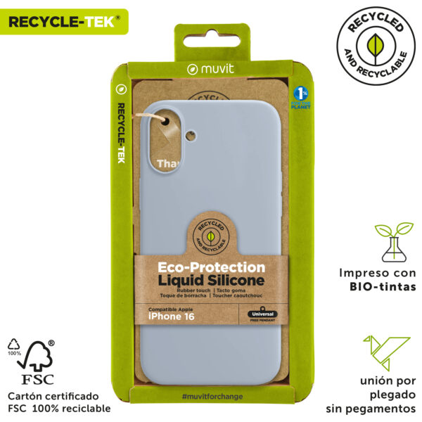 Funda muvit recycletek liquid silicone para apple iphone 16 azul cielo - Imagen 4