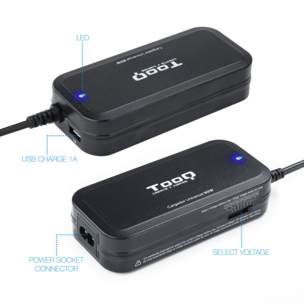 Cargador portatil universal tooq tqlc - 90bs02m 90w 1 x usb 12c negro - Imagen 3