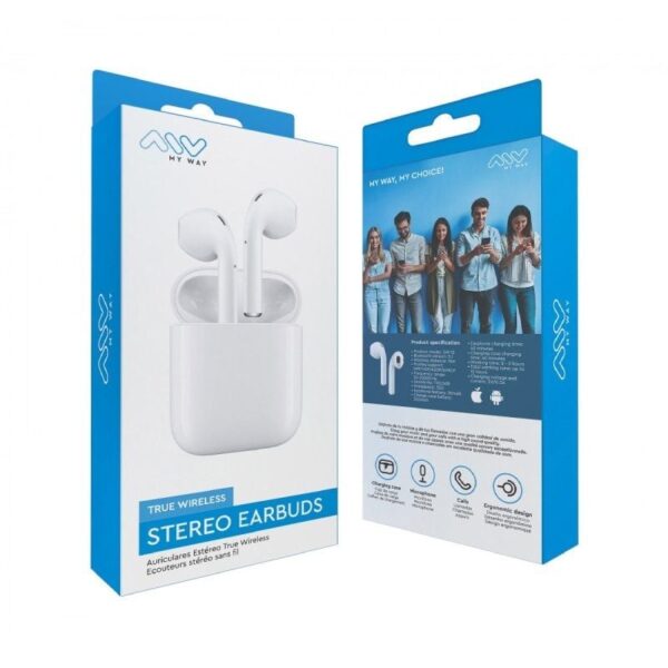 Auriculares Bluetooth Myway Wireless Touch MWHPH0030 con estuche de carga/ Autonomía 3h/ Blancos - Imagen 4