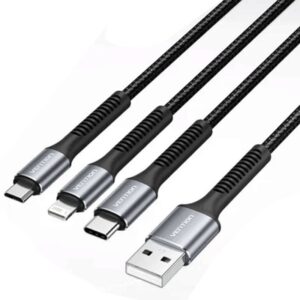 Cable USB 2.0 Lightning Vention H18BAV/ USB Tipo-C Macho/ Lightning Macho - MicroUSB Macho - USB Macho/ 1.2m/ Negro 6922794785311 H18BAV VEN-CAB H18BAV