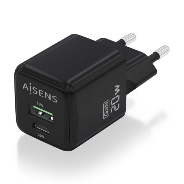 Cargador Gan de Pared Aisens ASCH-20W2P011-BK/ 1xUSB Tipo-C/ 1xUSB/ 20W - Imagen 2