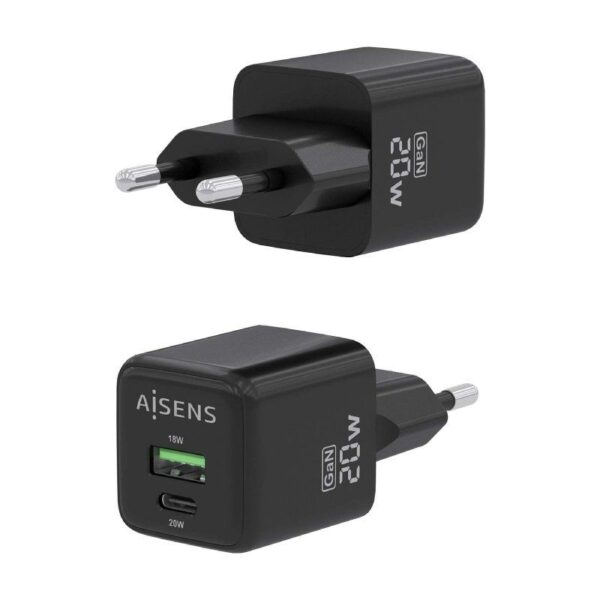 Cargador Gan de Pared Aisens ASCH-20W2P011-BK/ 1xUSB Tipo-C/ 1xUSB/ 20W - Imagen 3