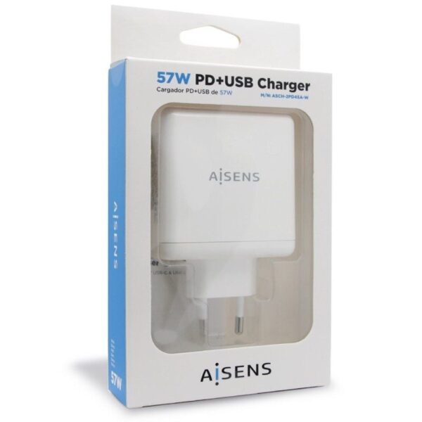 Cargador de Pared Aisens ASCH-2PD45A-W/ 1xUSB Tipo-C/ 1x USB/ 57W - Imagen 3