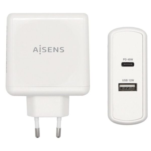 Cargador de Pared Aisens ASCH-2PD45A-W/ 1xUSB Tipo-C/ 1x USB/ 57W 8436574706246 ASCH-2PD45A-W AIS-CARGA ASCH-2PD45A-W