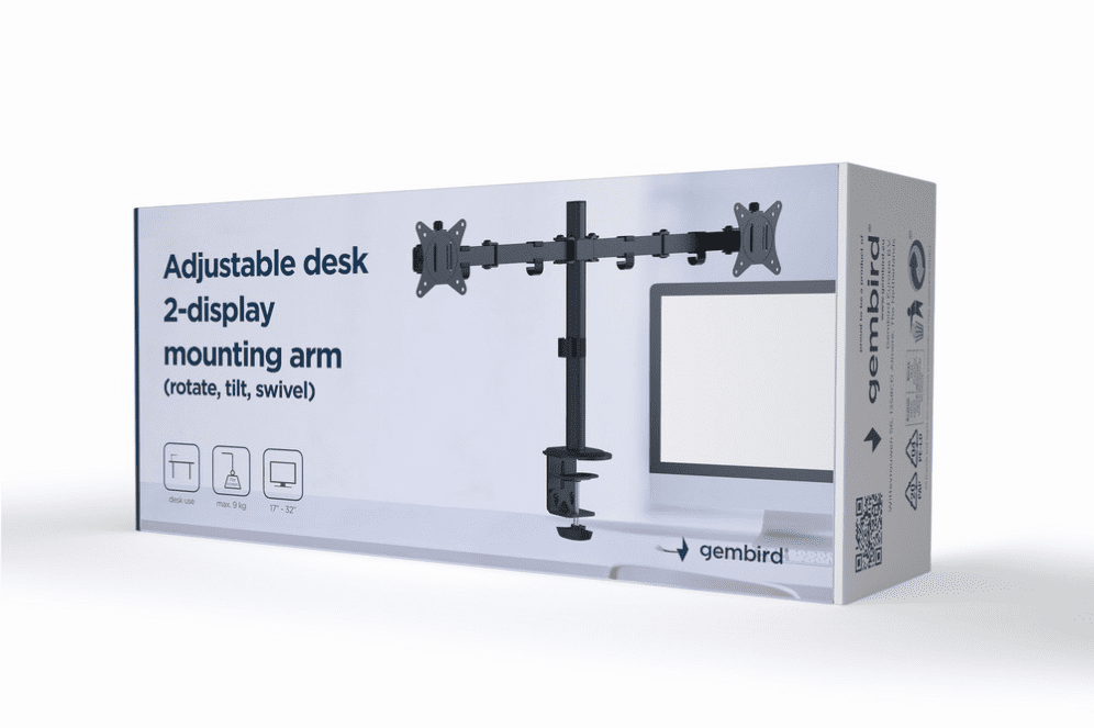 ADJUSTABLE DESK 2DISPLAY MOUNTING ARM ROTATE TILT SWIVEL 17''-32''? UP TO 9 KG 8716309126076 MA-D2-01