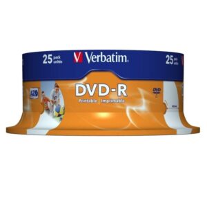 DVD-R Verbatim Imprimible 16X/ Tarrina-25uds 023942435389 43538 VERB-DVD 43538