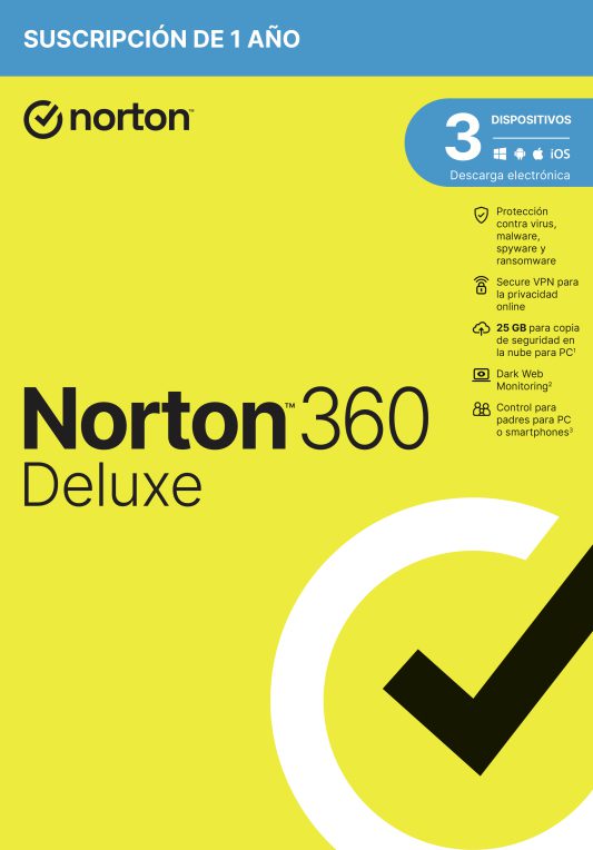 NORTON 360 DELUXE 25GB ES 1 USER 3 DEVICE 12MO GENERIC1 RSP MM GUM 5397231022068 21436048