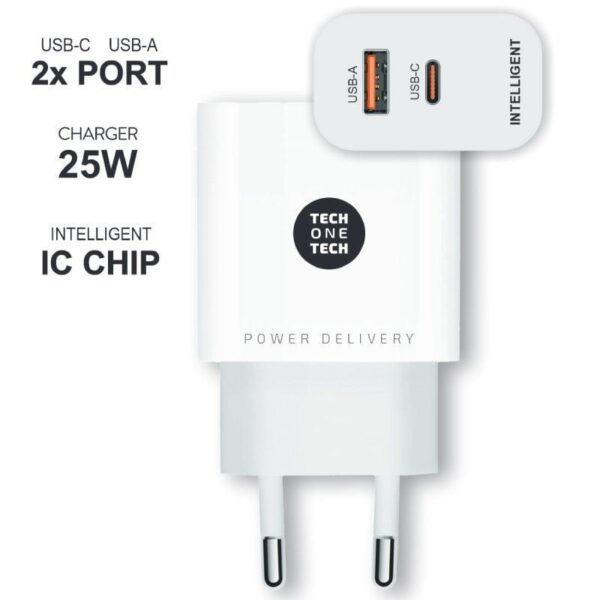 Cargador de Pared Tech One Tech TEC2267/ 1xUSB Tipo-C/ 1xUSB/ 3A/ Blanco - Imagen 2