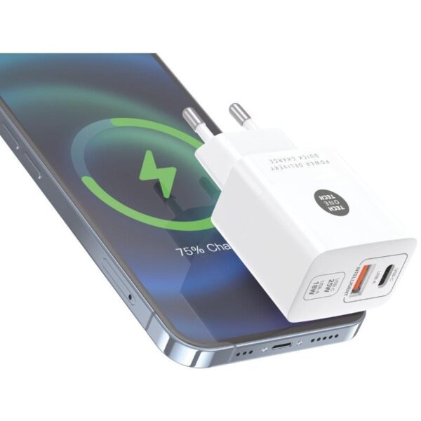 Cargador de Pared Tech One Tech TEC2267/ 1xUSB Tipo-C/ 1xUSB/ 3A/ Blanco - Imagen 4