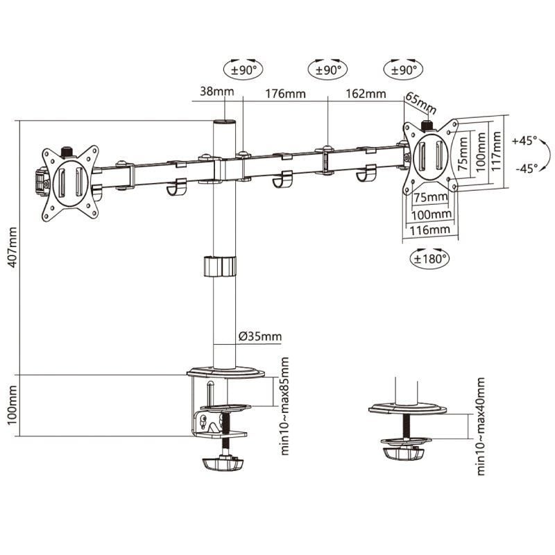 Soporte de Mesa para 2 Monitores o TV Aisens DT32TSR-149/ Giratorio/ Inclinable/ hasta 9kg - Imagen 4