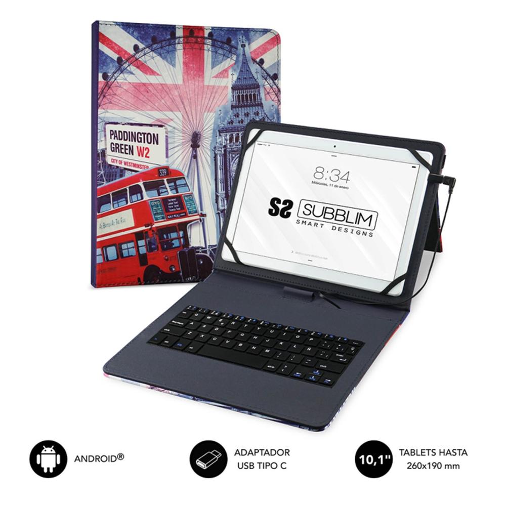 8436586741051 | P/N: SUB-KT1-USB050 | Cod. Artículo: DSP0000021641 Funda + teclado subblim keytab usb tipo c 10.1 pulgadas england