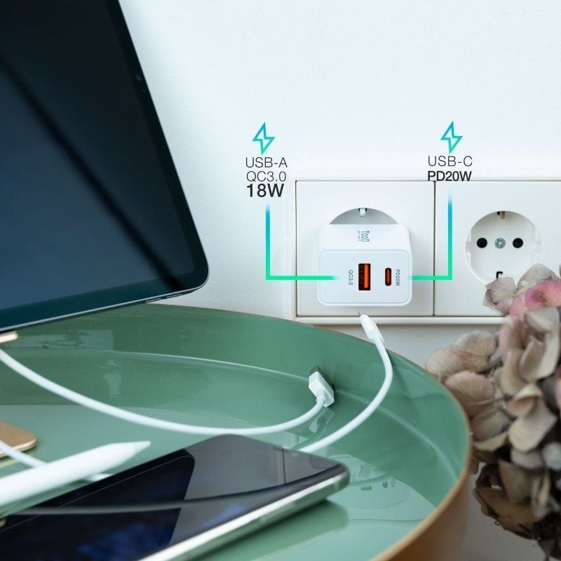 Cargador de Pared TooQ TQWC-2SC04WT/ 1xUSB Tipo-C/ 1xUSB/ 20W - Imagen 4