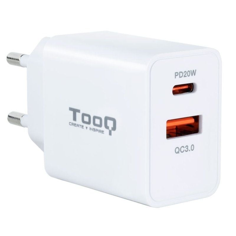 Cargador de Pared TooQ TQWC-2SC04WT/ 1xUSB Tipo-C/ 1xUSB/ 20W 8433281012042 TQWC-2SC04WT TOO-CARGA TQWC-2SC04WT