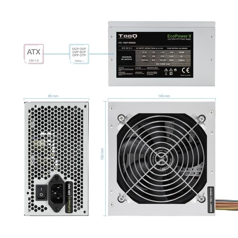 Fuente de Alimentación TooQ TQEP-500SSE/ 500W/ Ventilador 12cm - Imagen 3