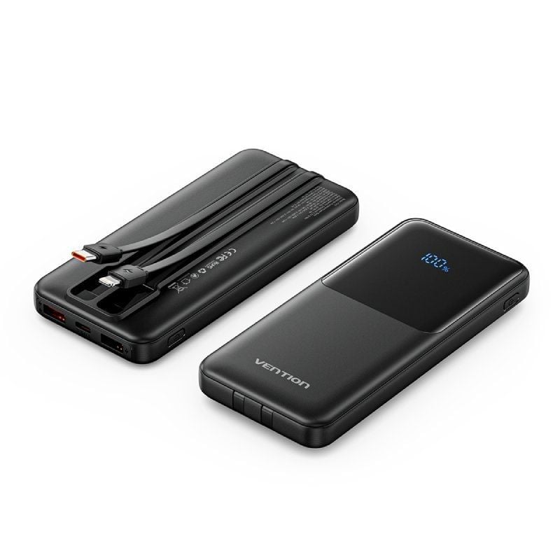 Powerbank 10000mAh Vention FHOB0/ 22.5W/ Negra/ Incluye Cable USB Tipo-C y Lightning - Imagen 2