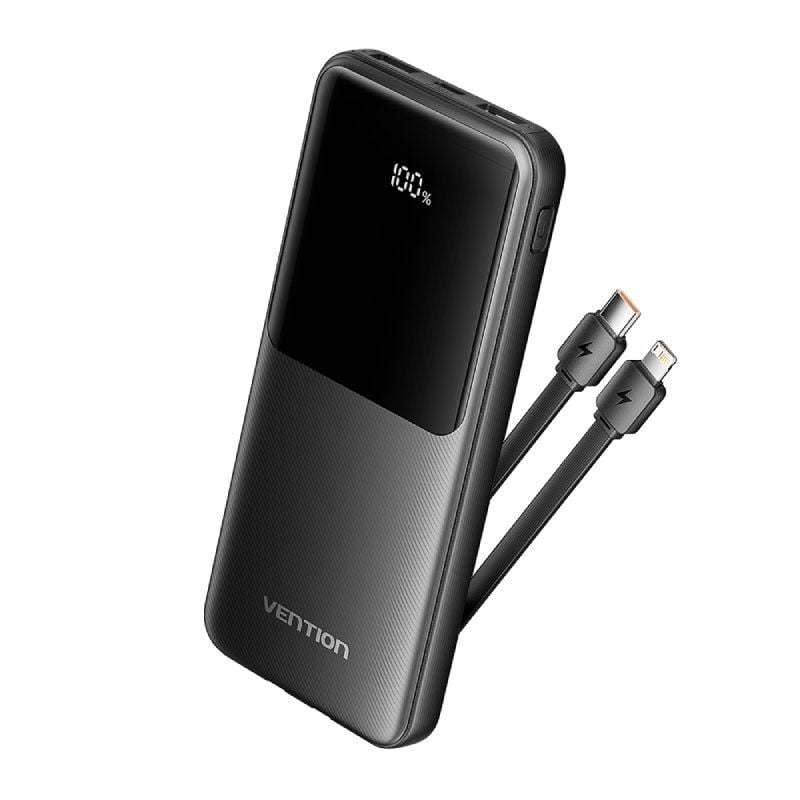 Powerbank 10000mAh Vention FHOB0/ 22.5W/ Negra/ Incluye Cable USB Tipo-C y Lightning 6922794784635 FHOB0 VEN-BAT FHOB0