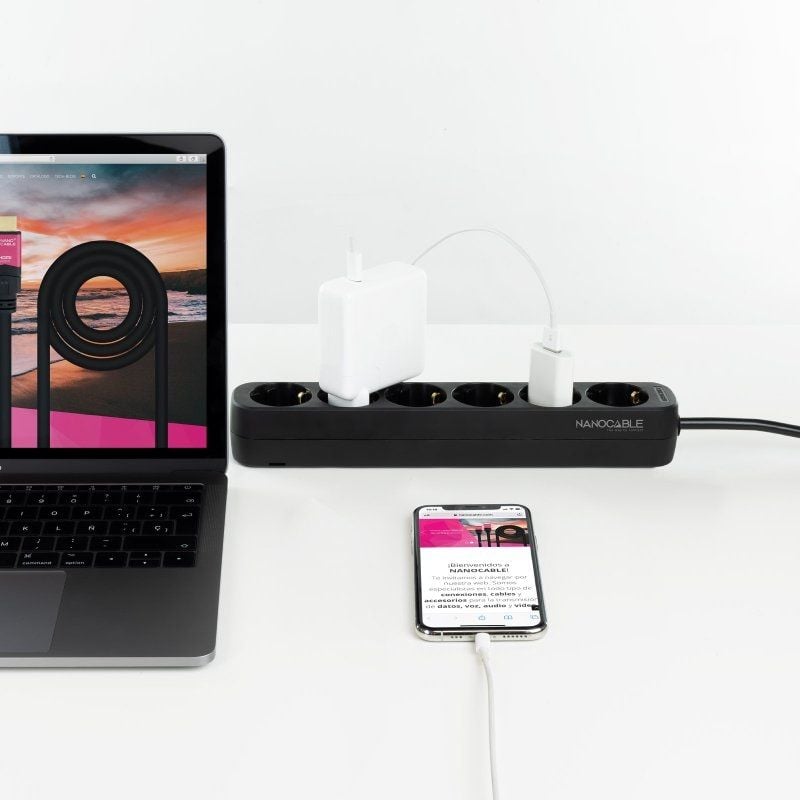 Regleta Nanocable 10.37.0006-NS-BK/ 6 Tomas de Corriente/ Cable 1.4m/ Negra - Imagen 4