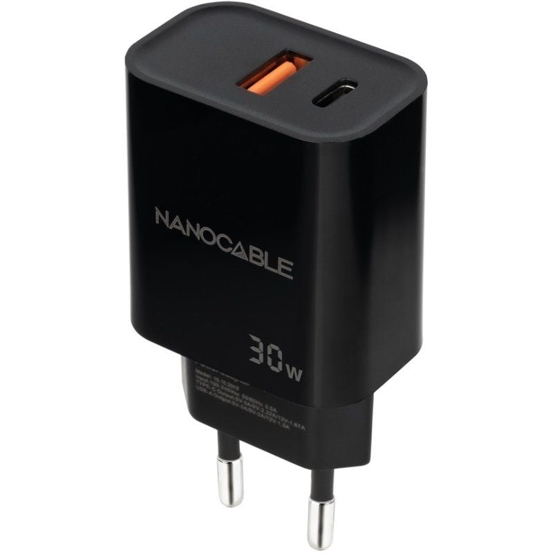Cargador de Pared Nanocable 10.10.2012/ 1xUSB/ 1xUSB Tipo-C/ 30W/ Negro 8433281015203 10.10.2012 NAN-CARGA 10 10 2012