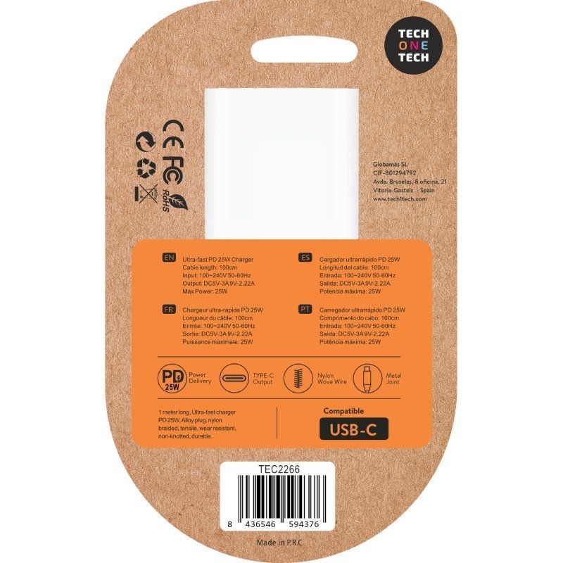 Cargador de Pared Tech One Tech TEC2266/ 1xUSB Tipo-C + Cable USB Tipo-C/ 3A/ Blanco - Imagen 4