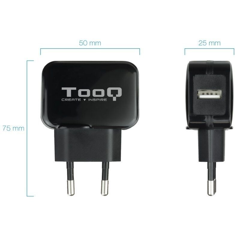 Cargador de Pared TooQ TQWC-1S01/ 1xUSB/ 12W/ Negro - Imagen 2