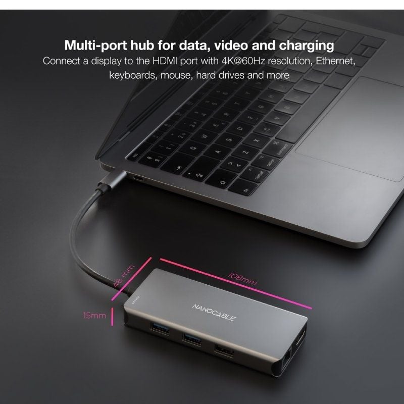 Docking Tipo-C Nanocable 10.16.1009/ 3xUSB/ 2xHDMI 4K/ 1xRJ45/ 1xLector tarjetas/ 1xUSB Tipo-C PD/ Gris - Imagen 5