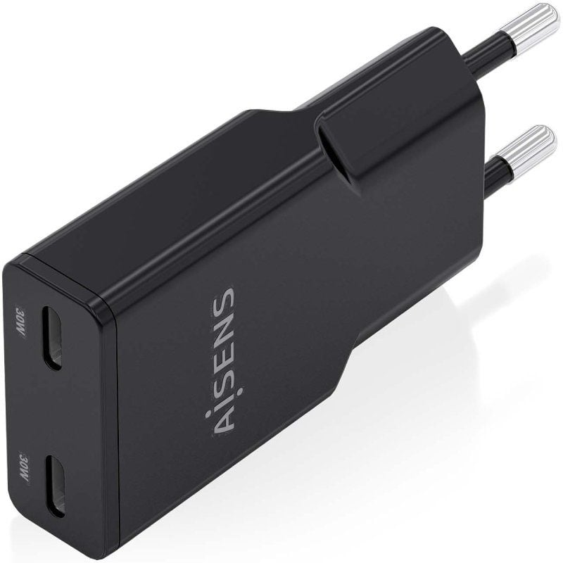 Cargador de Pared GaN Aisens ASCH-30W2P049-BK/ 2xUSB Tipo-C/ 30W/ Negro - Imagen 2