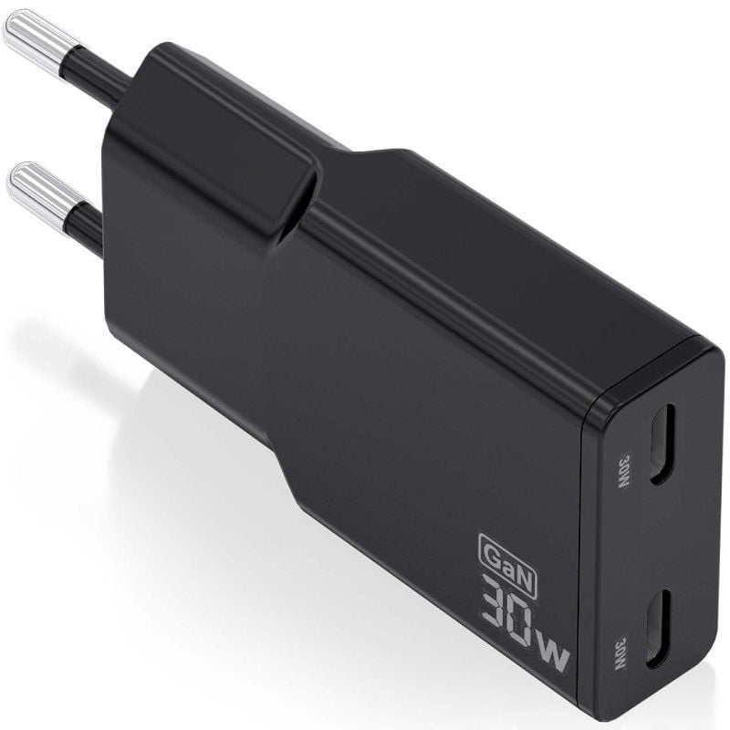 Cargador de Pared GaN Aisens ASCH-30W2P049-BK/ 2xUSB Tipo-C/ 30W/ Negro 8435739902561 ASCH-30W2P049-BK AIS-CARGA ASCH-30W2P049-BK