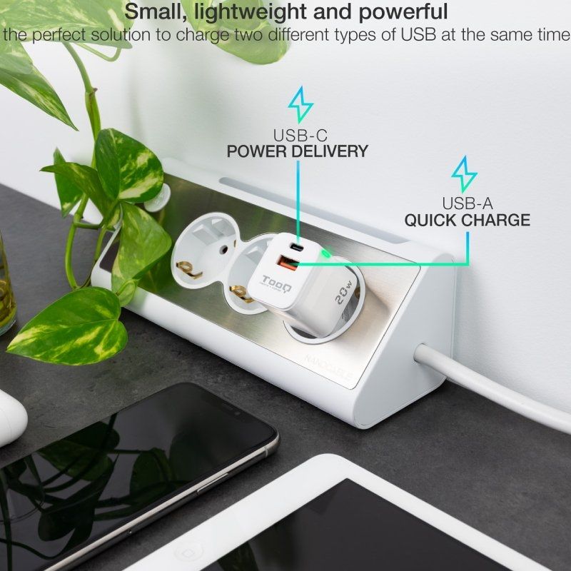 Cargador de Pared TooQ TQWC-QCPD20WT/ 1xUSB-Tipo C/ 1x USB/ 20W/ Blanco - Imagen 4