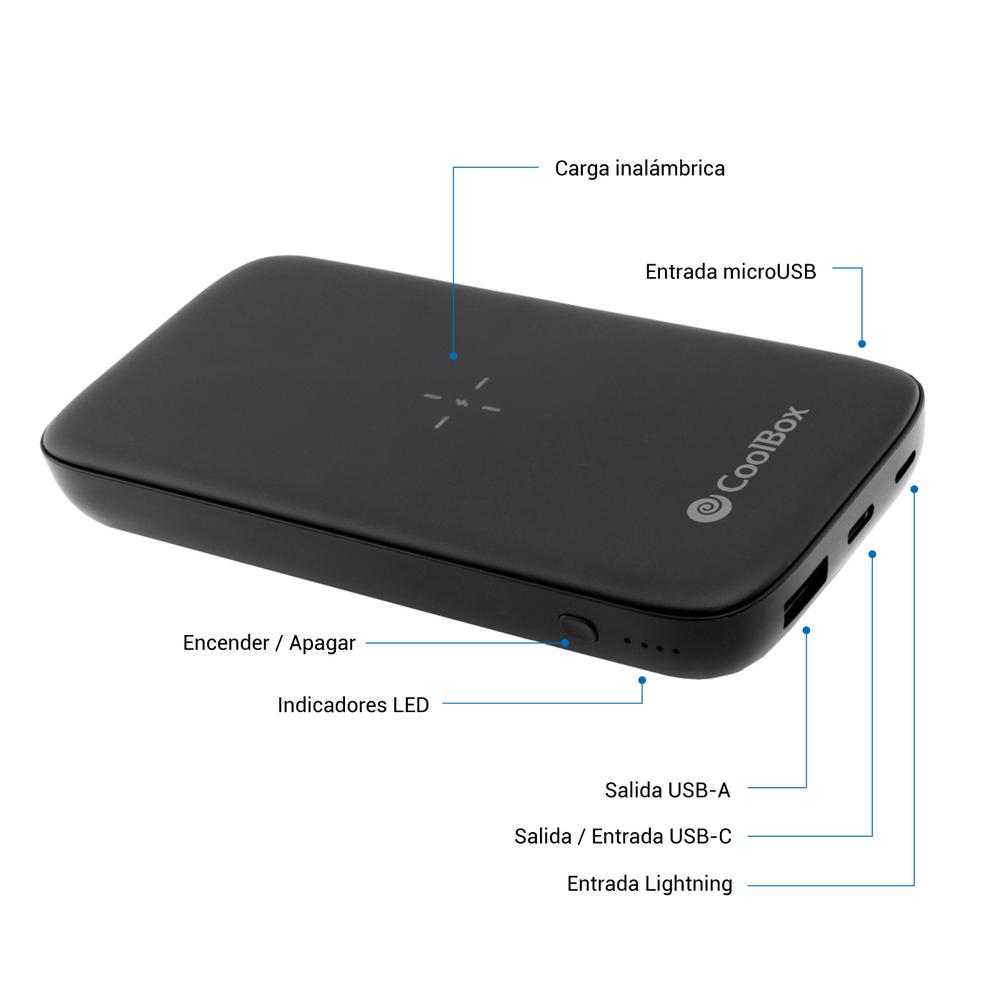 Bateria externa portatil power bank qi coolbox 10000mah negro - Imagen 3