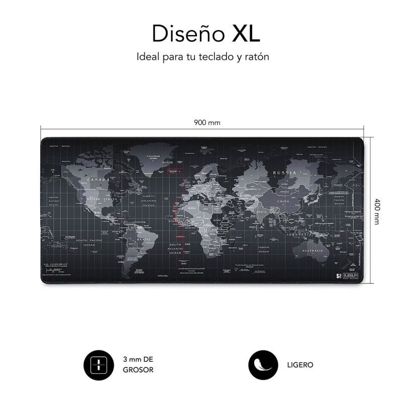 Alfombrilla Subblim 01PUW01 World XL/ 900 x 400 x 3 mm - Imagen 3