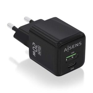 Cargador de Pared GaN Aisens ASCH-20W2P011-BK/ 1xUSB Tipo-C/ 1xUSB/ 20W 8436574709476 ASCH-20W2P011-BK AIS-CARGA ASCH-20W2P011-BK