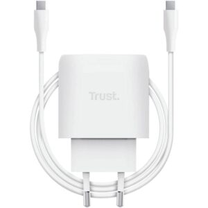 Cargador de Pared GaN Trust Maxo 45W/ 1xUSB Tipo-C/ Incluye Cable USB Tipo-C/ 45W 8713439255225 25522 TRU-CARGA MAXO 45W WH C