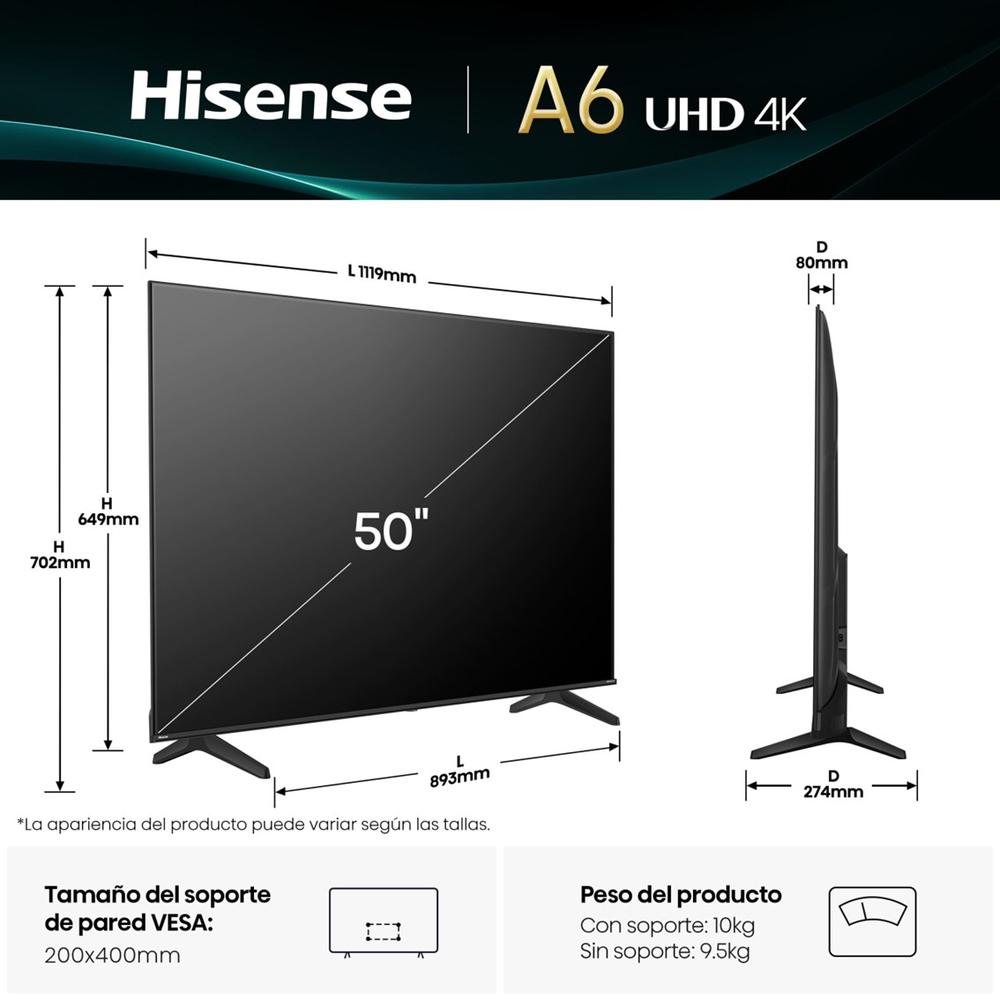 Tv hisense 50 pulgadas led 4k uhd - 50a6q - smart tv - Imagen 2