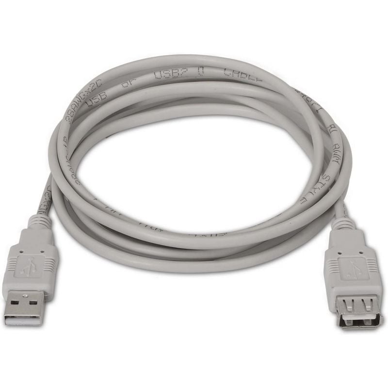 Cable Alargador USB 2.0 Aisens A101-0013/ USB Macho - USB Hembra/ Hasta 2.5W/ 60Mbps/ 1.8m/ Beige - Imagen 2