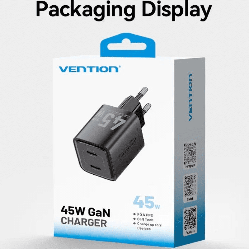 Cargador de Pared GaN Vention FEFW0-EU/ 2xUSB Tipo-C/ 45W - Imagen 5