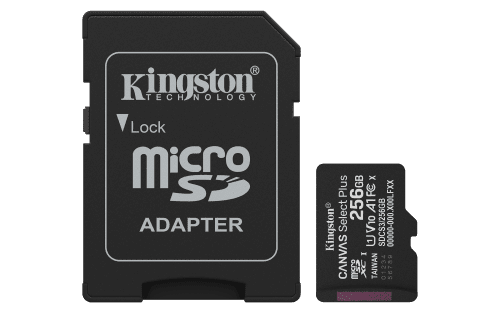 Kingston Technology 256GB microSDXC Canvas Select Plus Gen3 150MB/s A1 (Incluye adaptador de SD) 0740617348507 | P/N: SDCS3/256GB | Ref. Artículo: 1400989