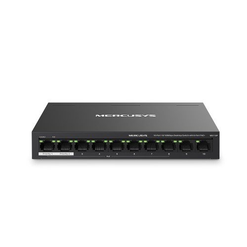Mercusys MS110P switch Gestionado Fast Ethernet (10/100) Energía sobre Ethernet (PoE) Negro 6957939001162 | P/N: MS110P | Ref. Artículo: 1367773