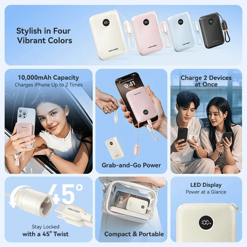 Powerbank 10000mAh Vention FKAP0-C/ 22.5W/ Rosa/ Incluye Cable USB Tipo-C - Imagen 3