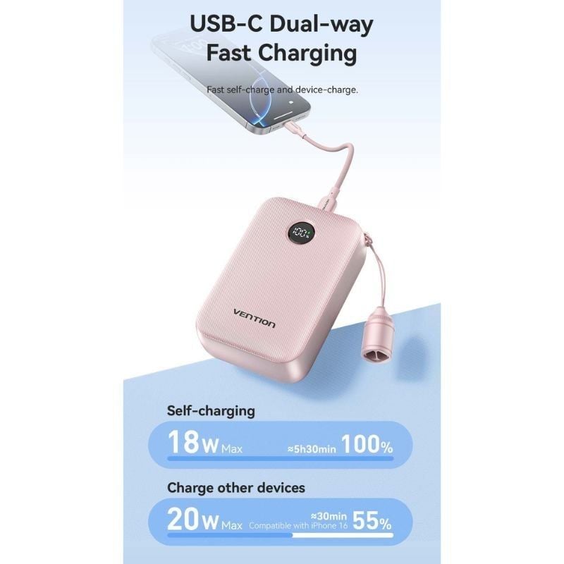 Powerbank 20000mAh Vention FKBB0-C/ 22.5W/ Negro/ Incluye Cable USB Tipo-C - Imagen 4