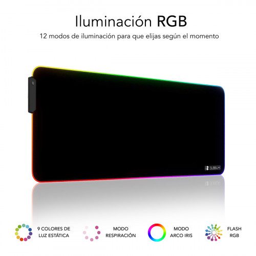 SUBBLIM Alfombrilla/Tapete Ratón Luz LED RGB 9 colores Extra Grande - Imagen 3