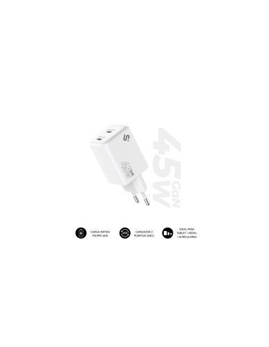 SUBBLIM CARGADOR GAN 45W CHARGER USB C+C 8436586743635 | P/N: SUBCHG-6G4520 | Ref. Artículo: 1400591