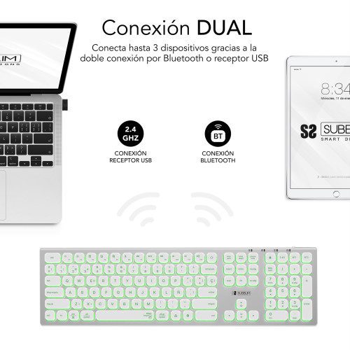 SUBBLIM Teclado Bluetooth/2.4G Master iluminado Ext P/B - Imagen 3
