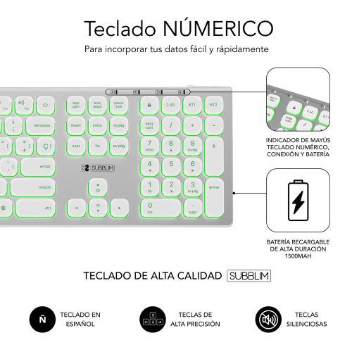 SUBBLIM Teclado Bluetooth/2.4G Master iluminado Ext P/B - Imagen 6