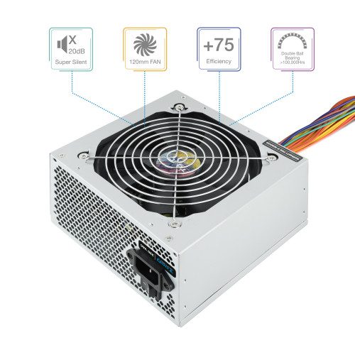 TooQ TQAPOLO-500SP unidad de fuente de alimentación 500 W 20+4 pin ATX ATX Plata - Imagen 2