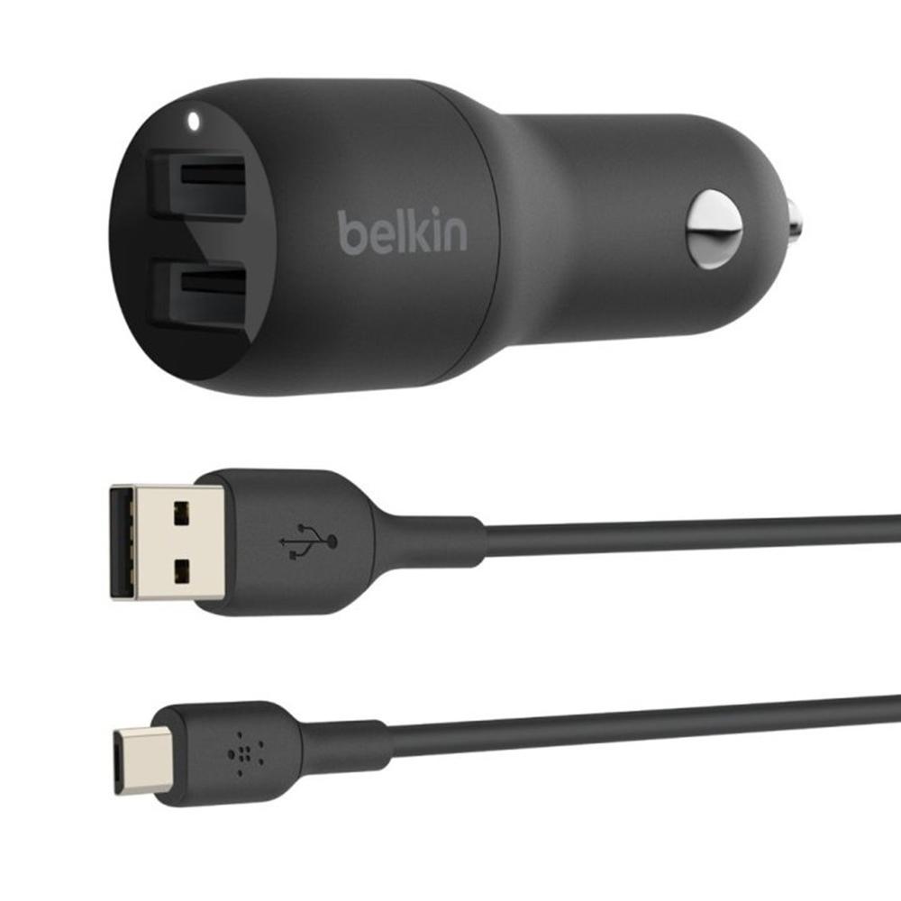 0745883790425 | P/N: CCB001BTBK | Cod. Artículo: DSP0000034099 Cargador de coche belkin ccb001btbk 24w 2x usb tipo a + cable usb tipo c a usb tipo a