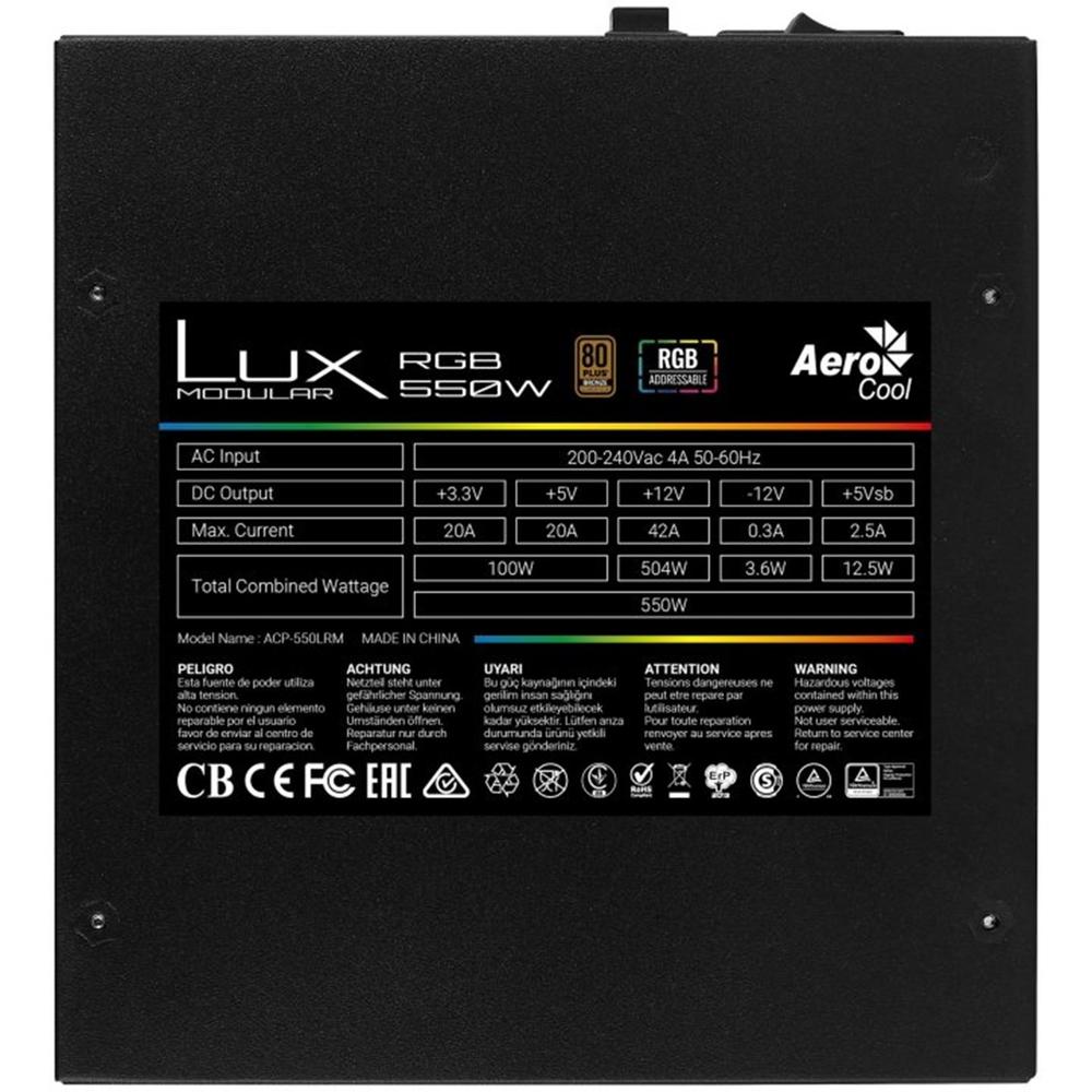 Fuente alimentacion aerocool lux rgb gaming atx 550w - Imagen 3