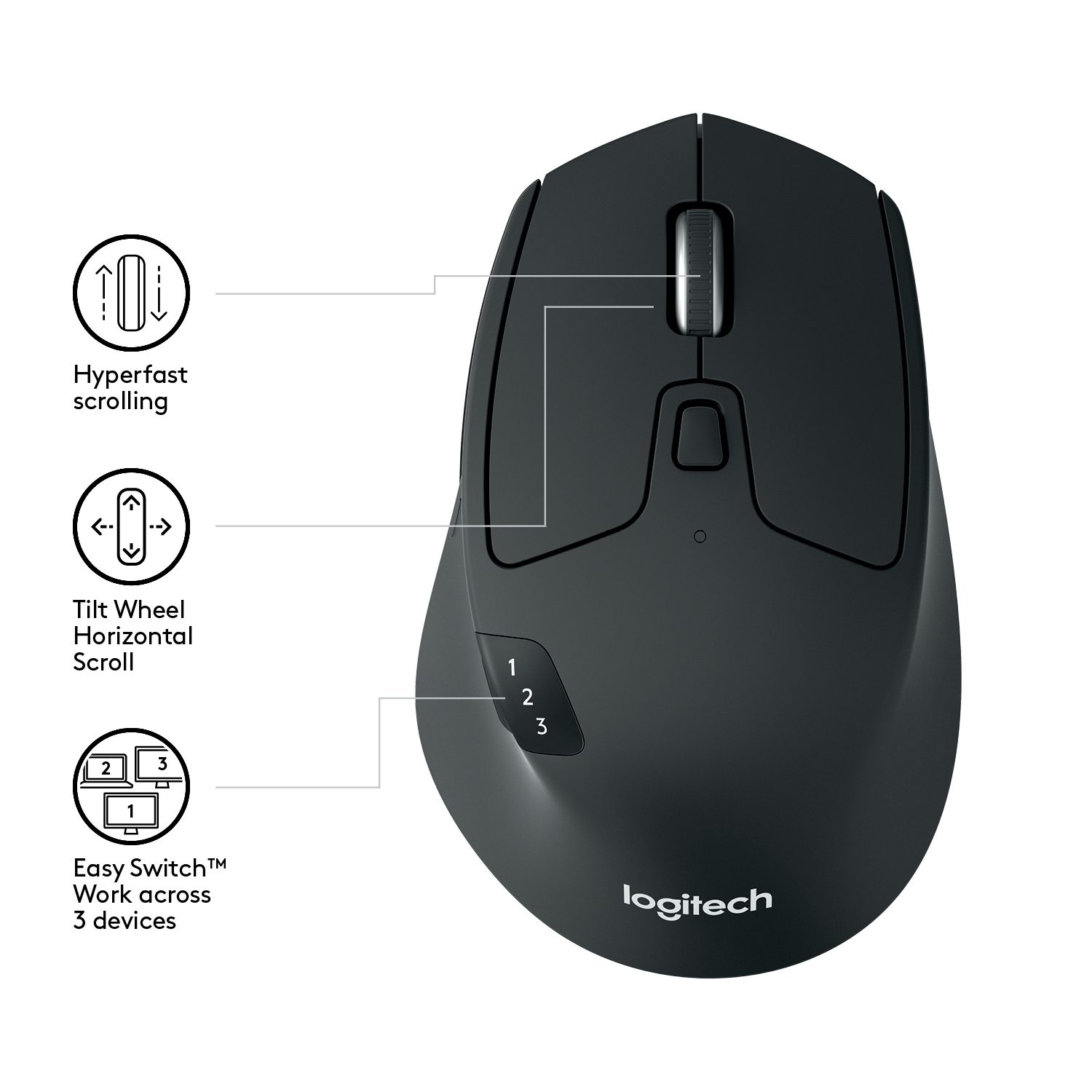 Mouse raton logitech m720 optico wireless y bluetooth inalambrico triathlon - Imagen 2